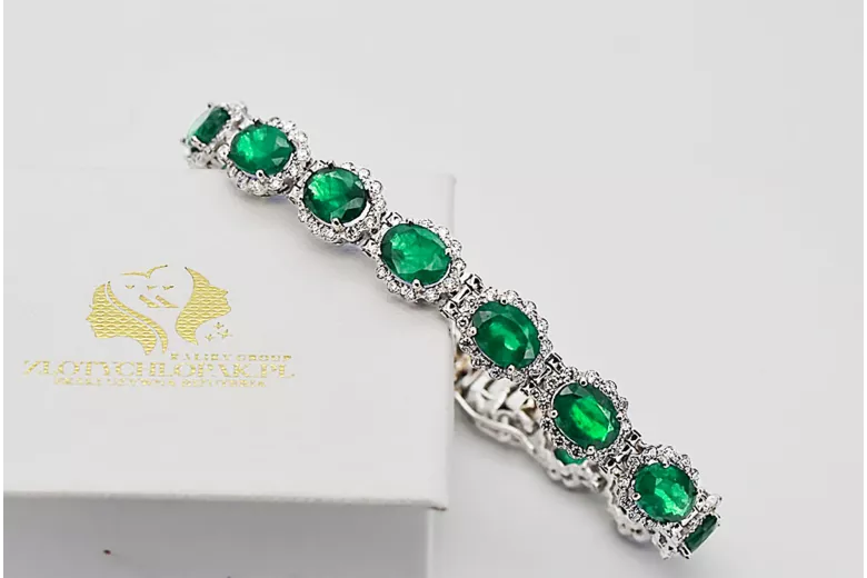 White 14k gold emerald and zircons tennis bracelet tbc001w