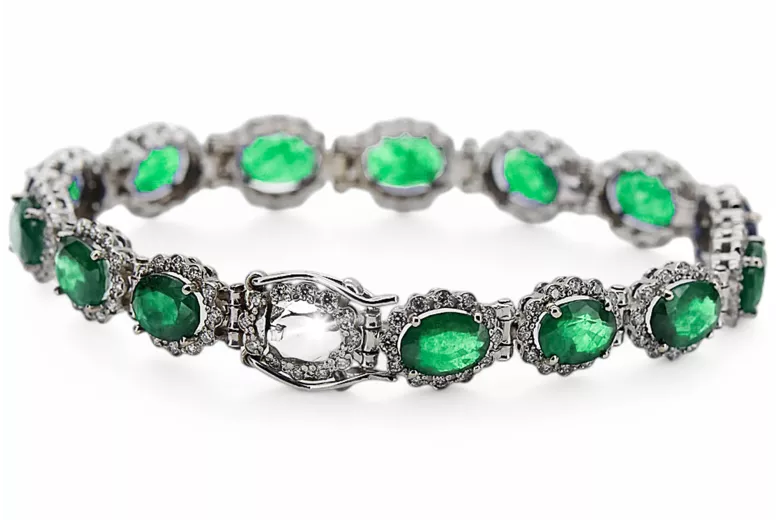 White 14k gold emerald and zircons tennis bracelet tbc001w
