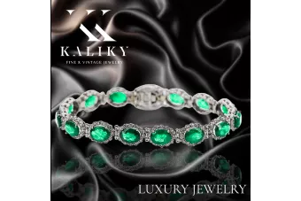 Brățară tenis din aur alb de 14k cu smarald și zirconii tbc001w