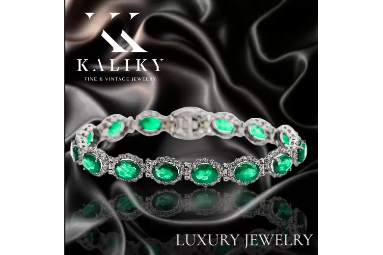 White 14k gold emerald and zircons tennis bracelet tbc001w