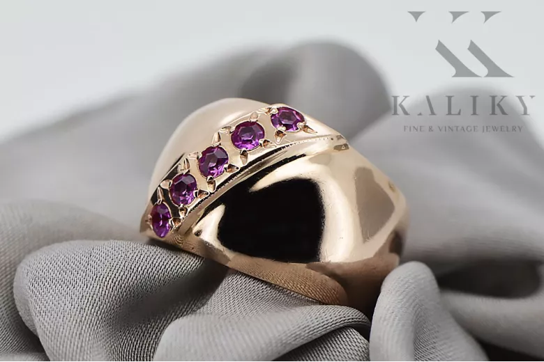 Russian Soviet rose 14k 585 gold Alexandrite Ruby Emerald Sapphire Zircon ring  vrc078