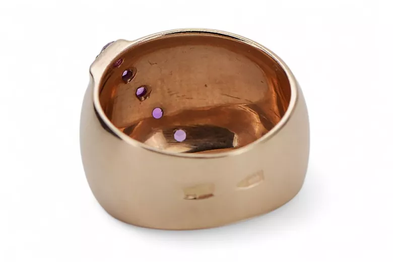 Pierścionek z różowego 14k czerwonego złota 585 z Aleksandrytem vrc036 Rosyjski Vintage styl