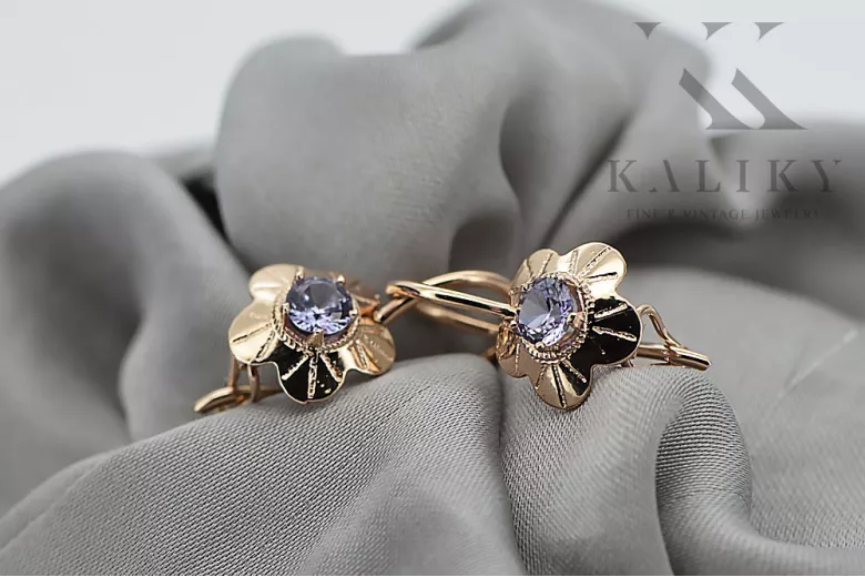 Rose pink 14k 585 gold alexandrite earrings vec028r Vintage Russian Soviet style