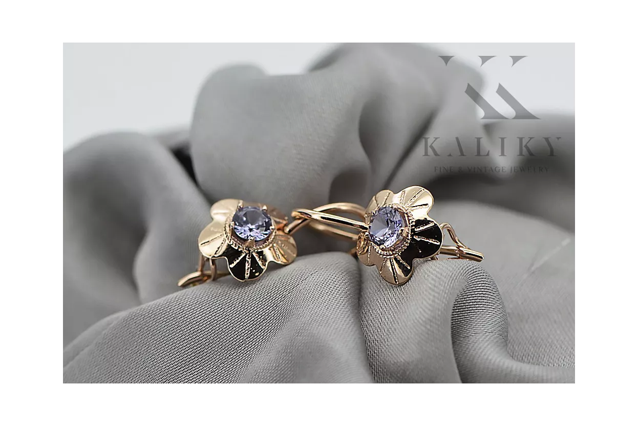 Rose pink 14k 585 gold alexandrite earrings vec028r Vintage Russian Soviet style Rose pink 14k 585 gold alexandrite earrings vec028r Vintage Russian Soviet style