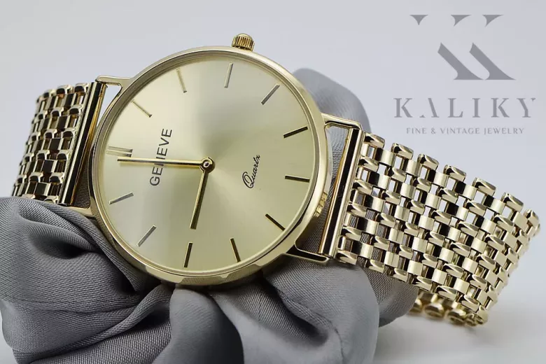 This is a 14K Geneve gold watch for men, Japanese quartz, 34mm