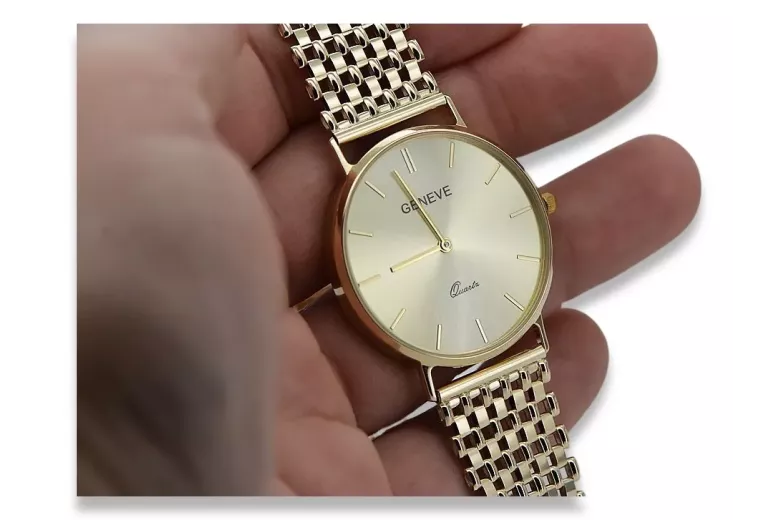 This is a 14K Geneve gold watch for men, Japanese quartz, 34mm