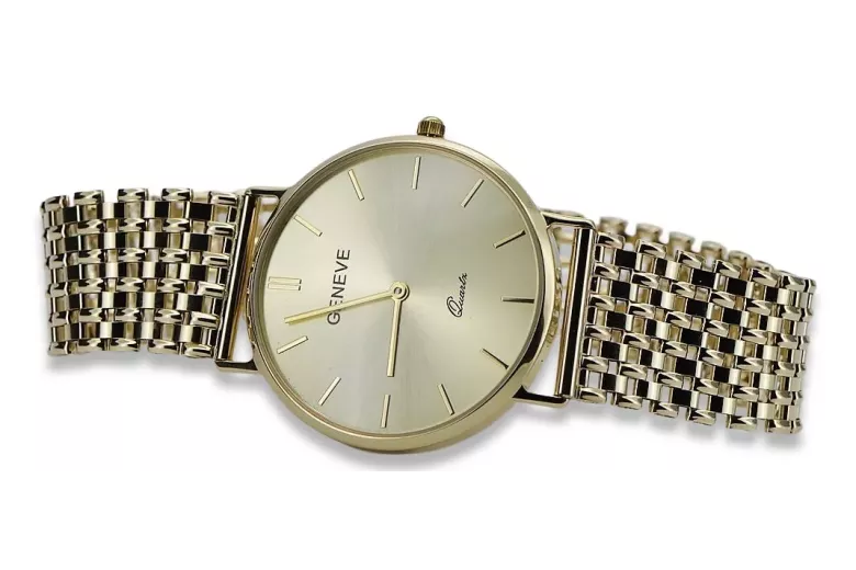 This is a 14K Geneve gold watch for men, Japanese quartz, 34mm