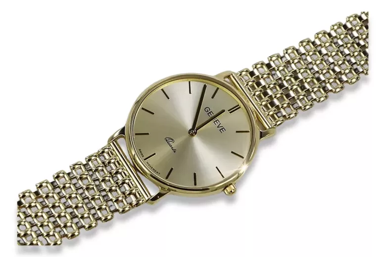 This is a 14K Geneve gold watch for men, Japanese quartz, 34mm