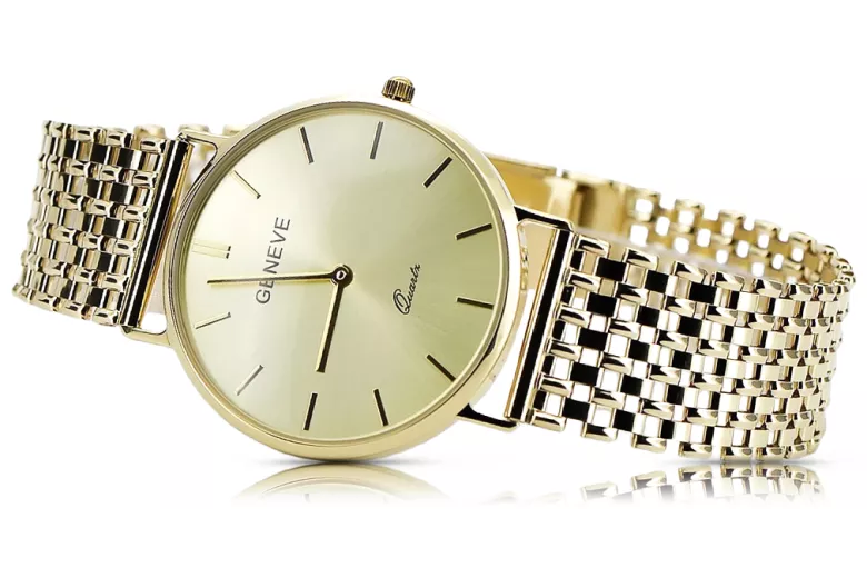 This is a 14K Geneve gold watch for men, Japanese quartz, 34mm