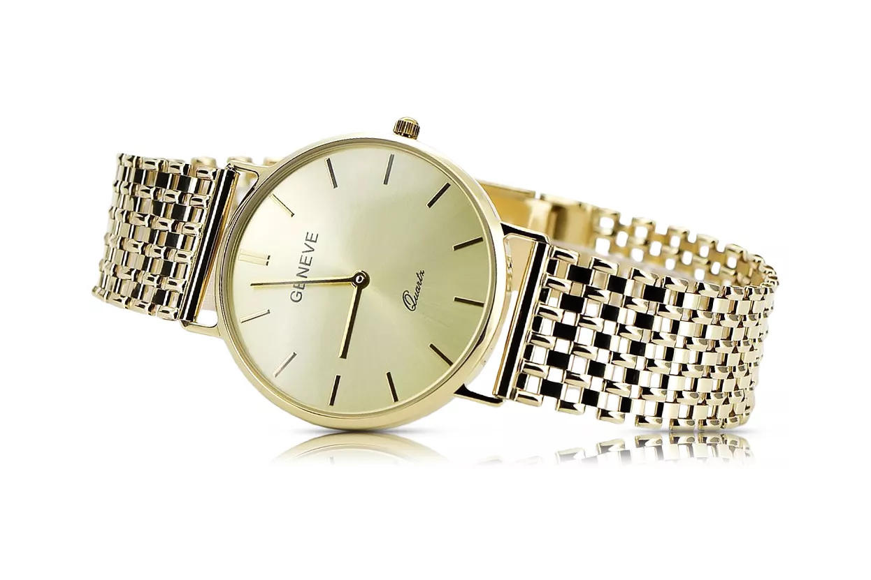 This is a 14K Geneve gold watch for men, Japanese quartz, 34mm This is a 14K Geneve gold watch for men, Japanese quartz, 34mm