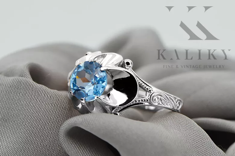 Ring Aquamarine Sterling silver 925 Vintage style vrc377s