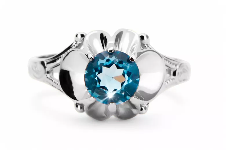 Ring Aquamarine Sterling silver 925 Vintage style vrc377s