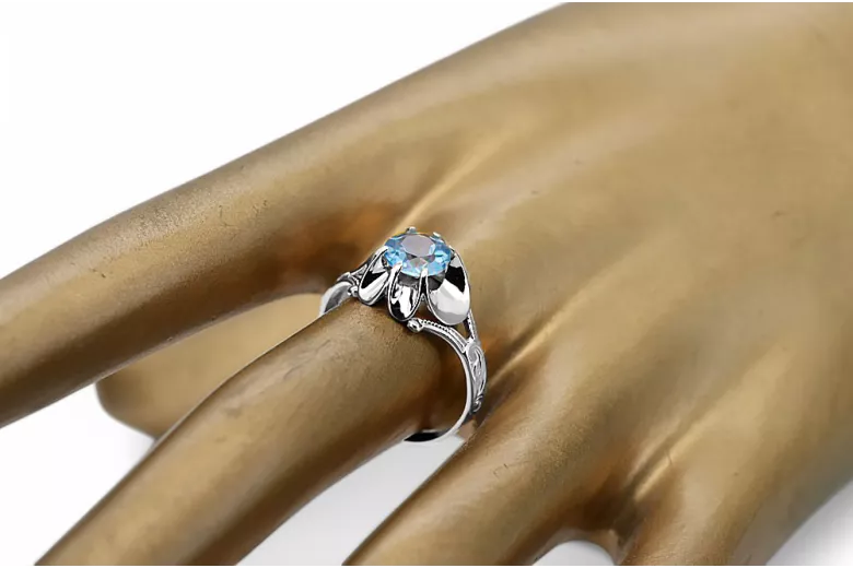 Ring Aquamarine Sterling silver 925 Vintage style vrc377s
