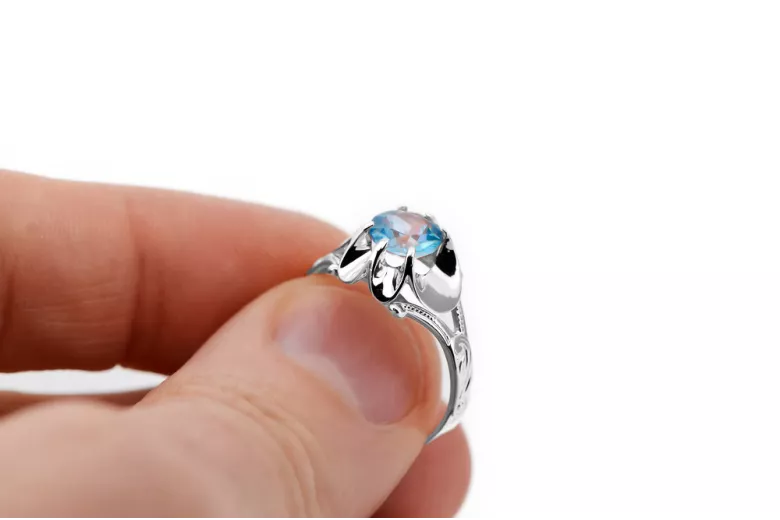 Ring Aquamarine Sterling silver 925 Vintage style vrc377s