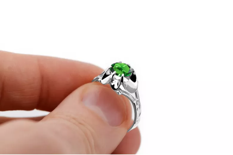 Vintage craft Ring Emerald Sterling silver 925 vrc377s