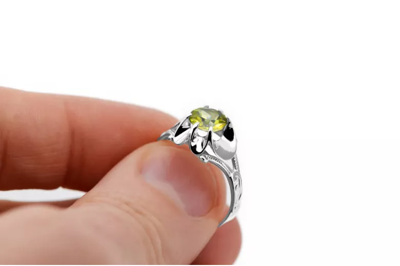 Vintage Anneau Péridot jaune Argent sterling 925 vrc377s