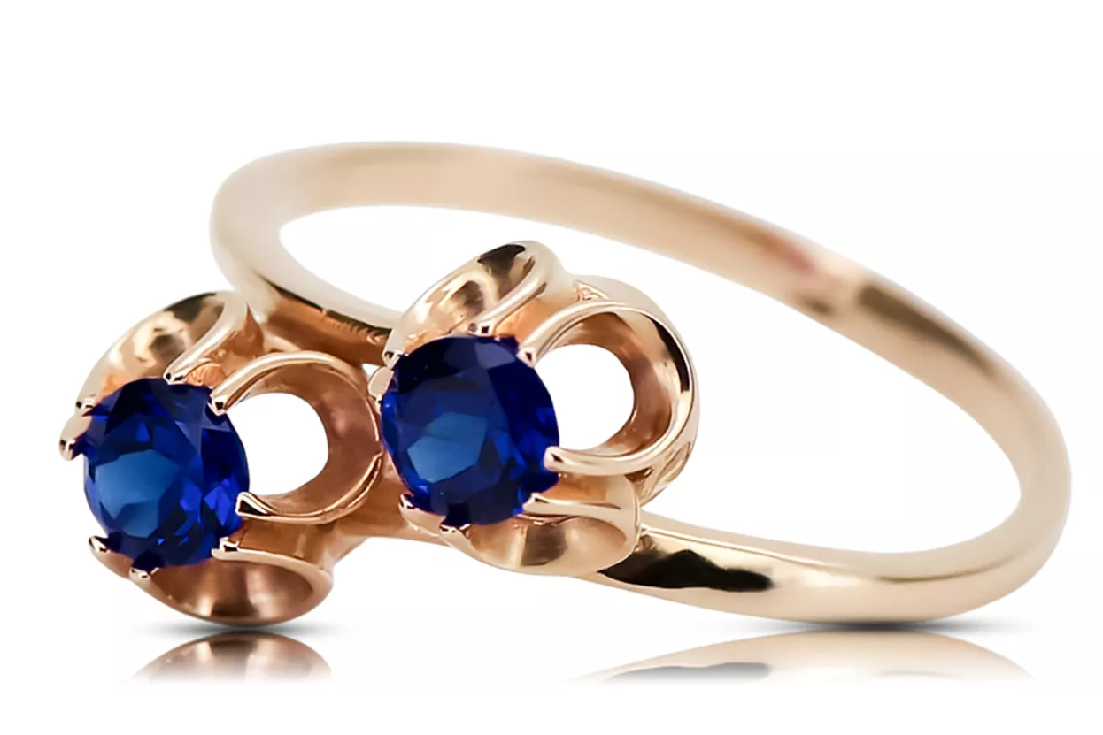 Пръстен Винтидж бижута Сапфир Оригинално ретро 14k розово злато vrc266r
