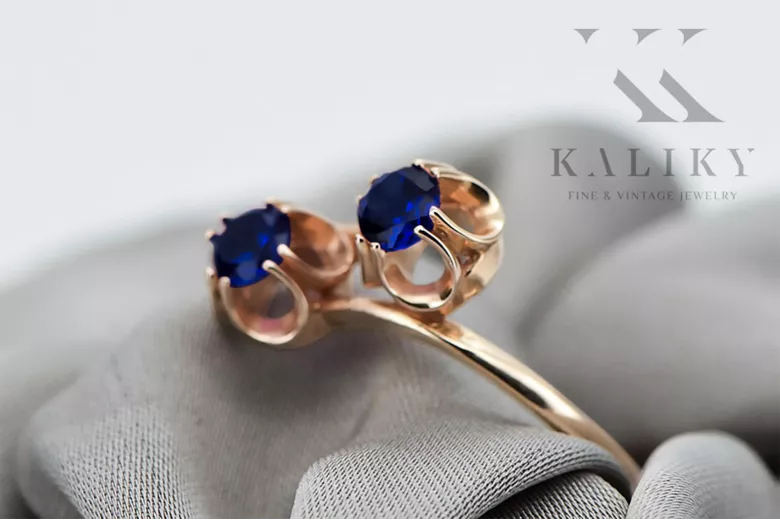 Пръстен Винтидж бижута Сапфир Оригинално ретро 14k розово злато vrc266r