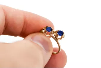 Пръстен Винтидж бижута Сапфир Оригинално ретро 14k розово злато vrc266r