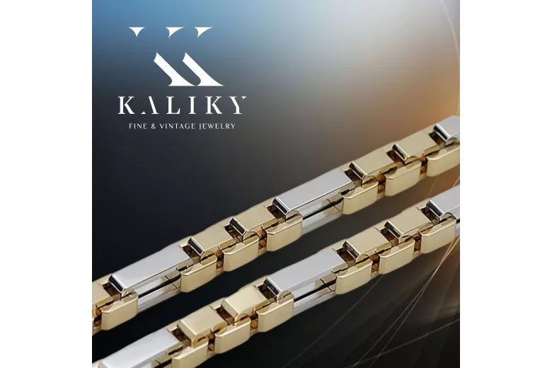 Dviejų spalvų 14k Gold unikali inkaro grandinėlė naujas modelis Puikus! cc044yw