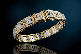 Pulsera de oro amarillo y blanco de 14 k con circonitas cúbicas cgcfb001yw