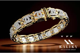 Pulsera de oro amarillo y blanco de 14 k con circonitas cúbicas cgcfb001yw