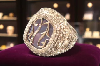 Rožinis rožinis 14k auksas 585 Vyrų aleksandritas signetinis žiedas vsc035r Rusijos sovietinis Vintage stilius