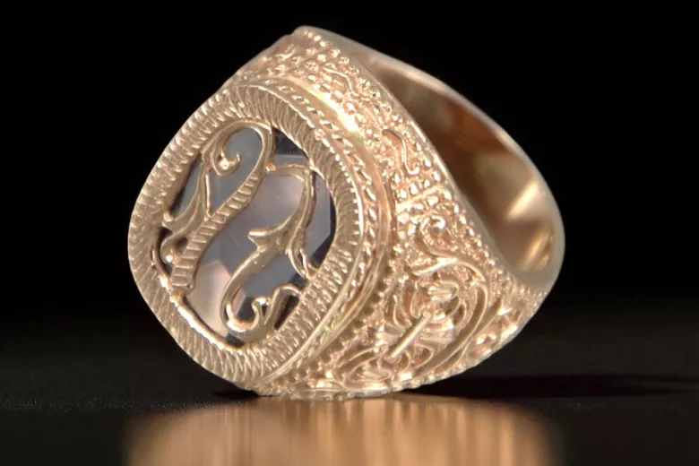 Rose pink 14k gold 585 Men's Alexandrite signet ring vsc035r Russian Soviet Vintage style