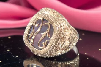 Rožinis rožinis 14k auksas 585 Vyrų aleksandritas signetinis žiedas vsc035r Rusijos sovietinis Vintage stilius