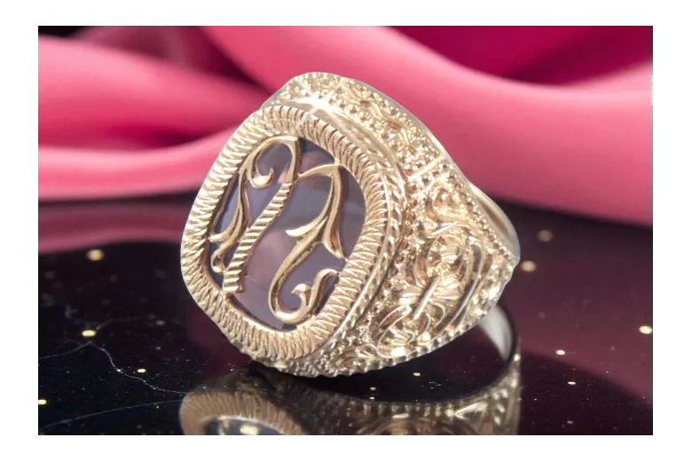 خاتم رجالي من الذهب الوردي عيار 14 قيراطًا عيار 585 مرصع بحجر ألكسندريت vsc035r على الطراز السوفيتي الروسي العتيق