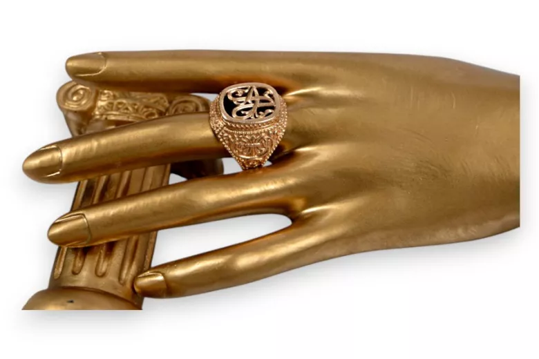 خاتم رجالي من الذهب الوردي عيار 14 قيراطًا عيار 585 مرصع بحجر ألكسندريت vsc035r على الطراز السوفيتي الروسي العتيق