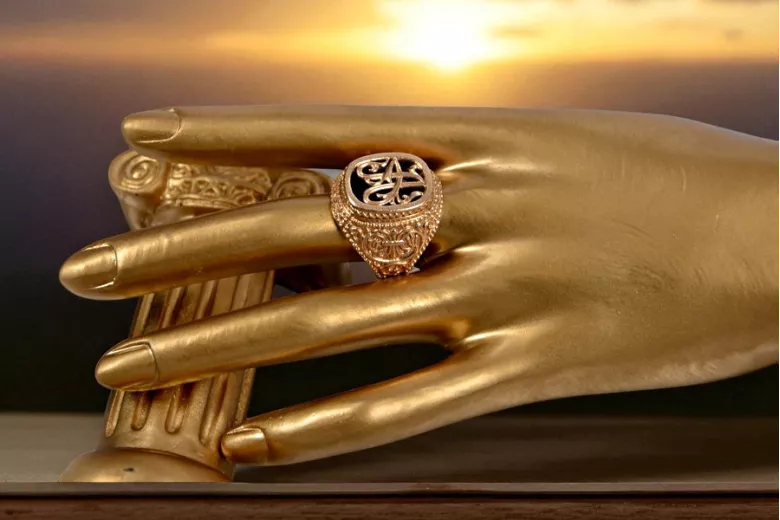 Rosa rosa de oro de 14 quilates 585 Anillo de sello de los hombres Alejandrita vsc035r Soviética rusa estilo Vintage
