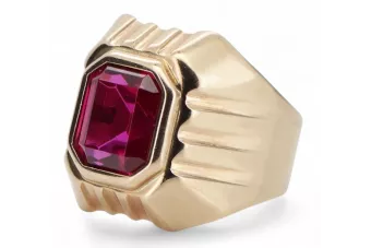 Rosyjski sygnet męski z czerwonego różowego 14k złota 585 z Rubinem Vintage vsc002r