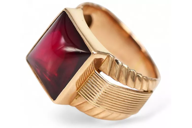 Vintage rose pink 14k 585 gold Men's ruby signet ring vsc012