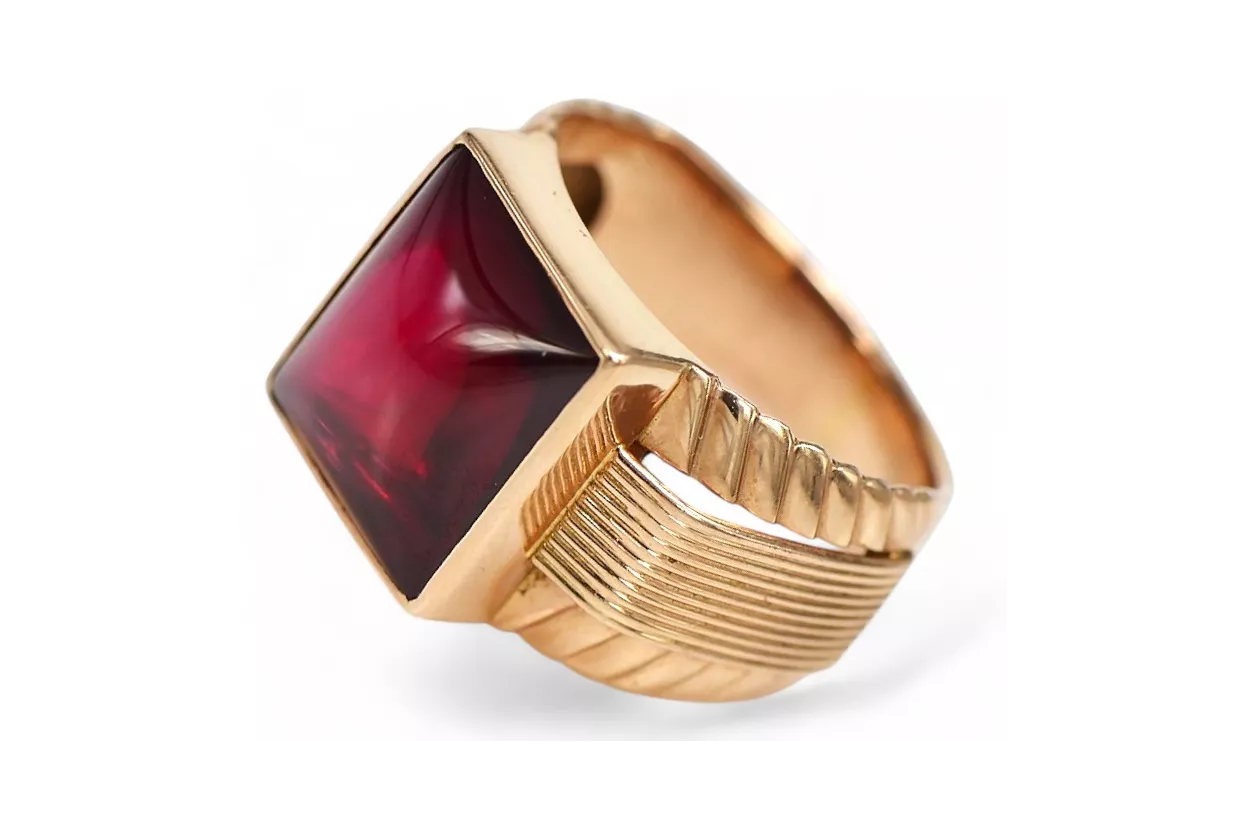 Vintage rose pink 14k 585 gold Men's ruby signet ring vsc012