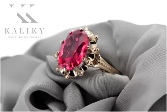 Originalus 14k rožinio aukso vintage Rubinas Žiedas Vintažiniai papuošalai vrc079r