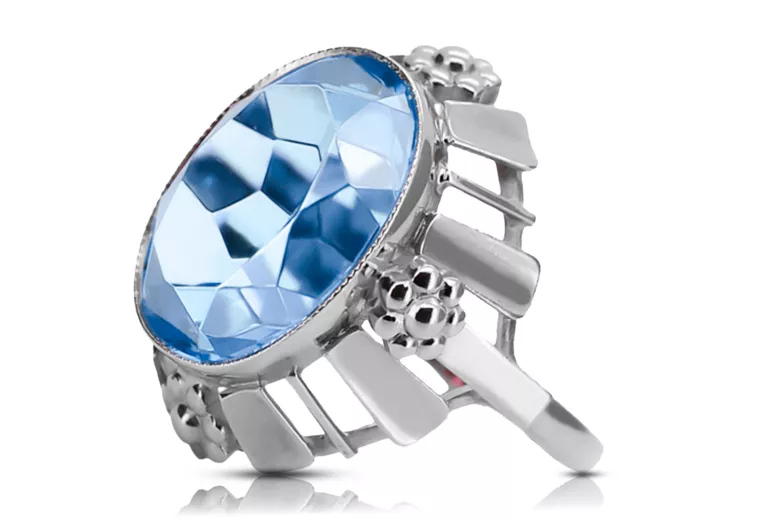 Klasický vinobraní Ring Aquamarine 925 Sterling Silver VRC043S