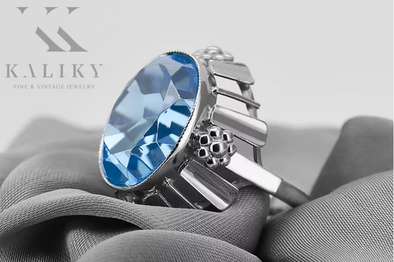 Klasický vinobraní Ring Aquamarine 925 Sterling Silver VRC043S