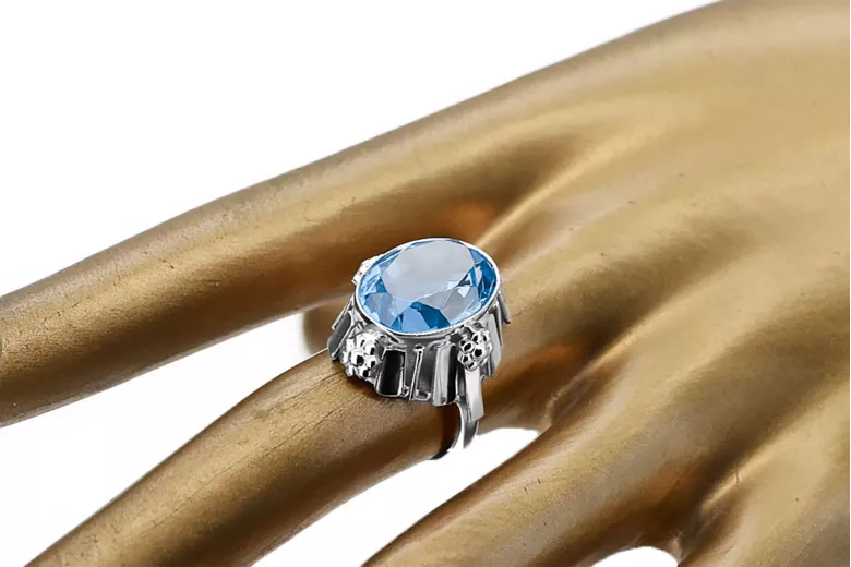 Klasický vinobraní Ring Aquamarine 925 Sterling Silver VRC043S