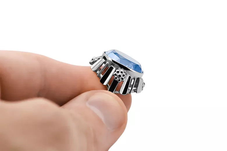 Klasický vinobraní Ring Aquamarine 925 Sterling Silver VRC043S