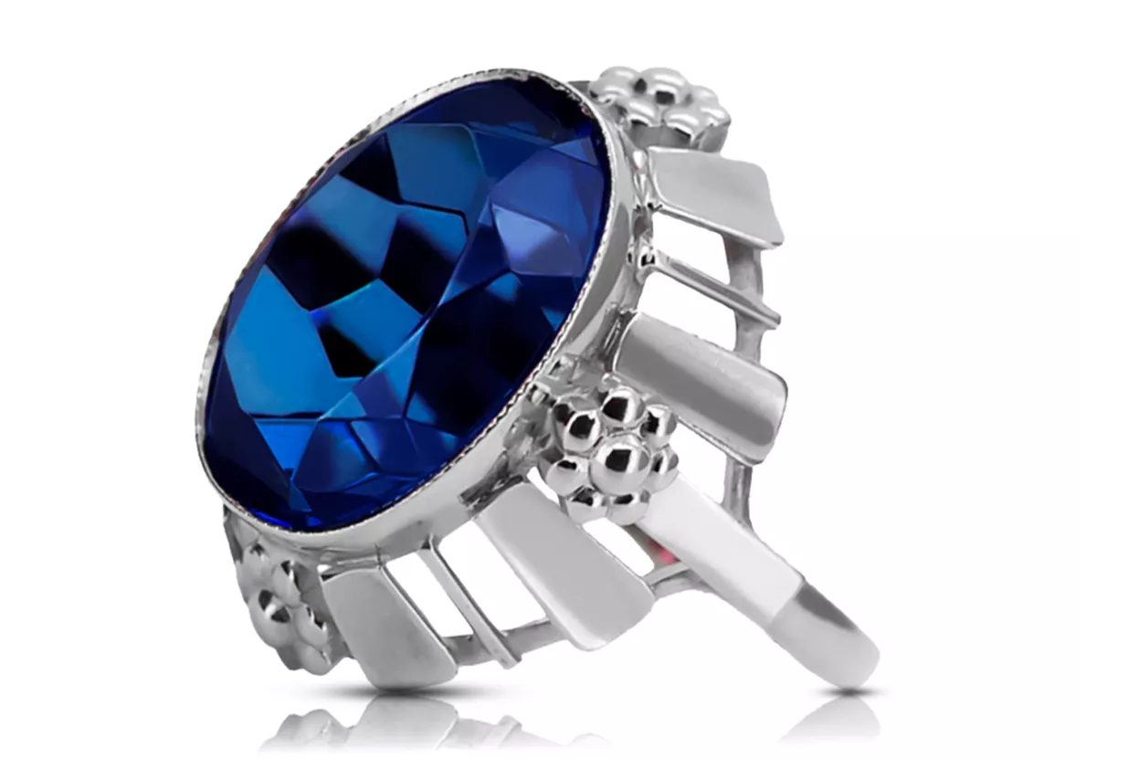 925 Silver Sapphire Vintage Ring Unikátny VRC043s
