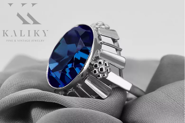 925 Silver Sapphire Vintage Ring Unikátny VRC043s