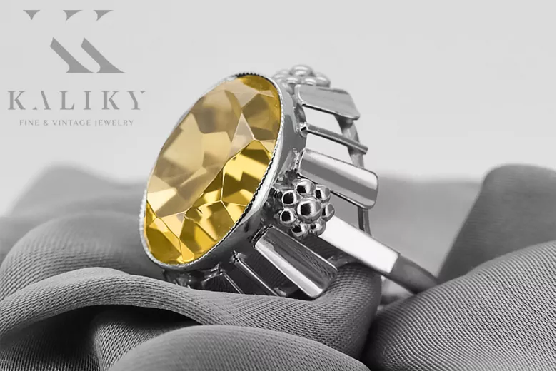 Anneau Péridot jaune Argent sterling 925 Bijoux vintage vrc043s