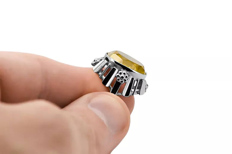 Vintage jedinečný kruh Žlutý Perydot 925 Sterling Silver VRC043S