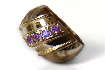 Sovětský 14k 585 Zlatý ruský prsten z růžového zlata s Alexandryt Rubin Sapphire Emerald Zircon Vrc280