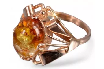 Russische Rose Sowjetische Rosa UdSSR rot 585 583 Gold Bernstein Ring vrab051