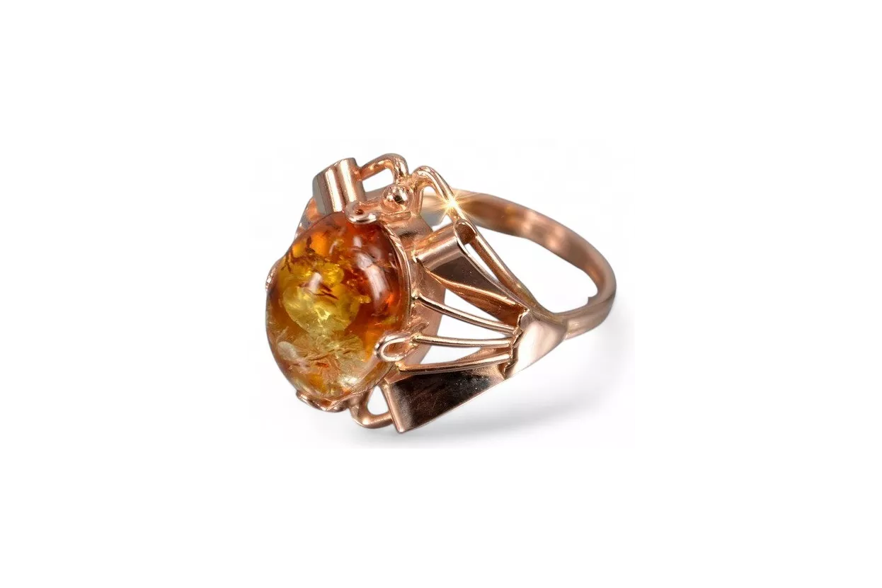 Russian rose Soviet pink USSR red 585 583 gold amber ring vrab051