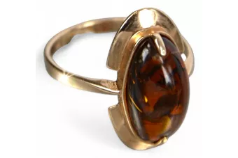 Russe URSS rose soviétique 14k 585 or bague ambre vrab055