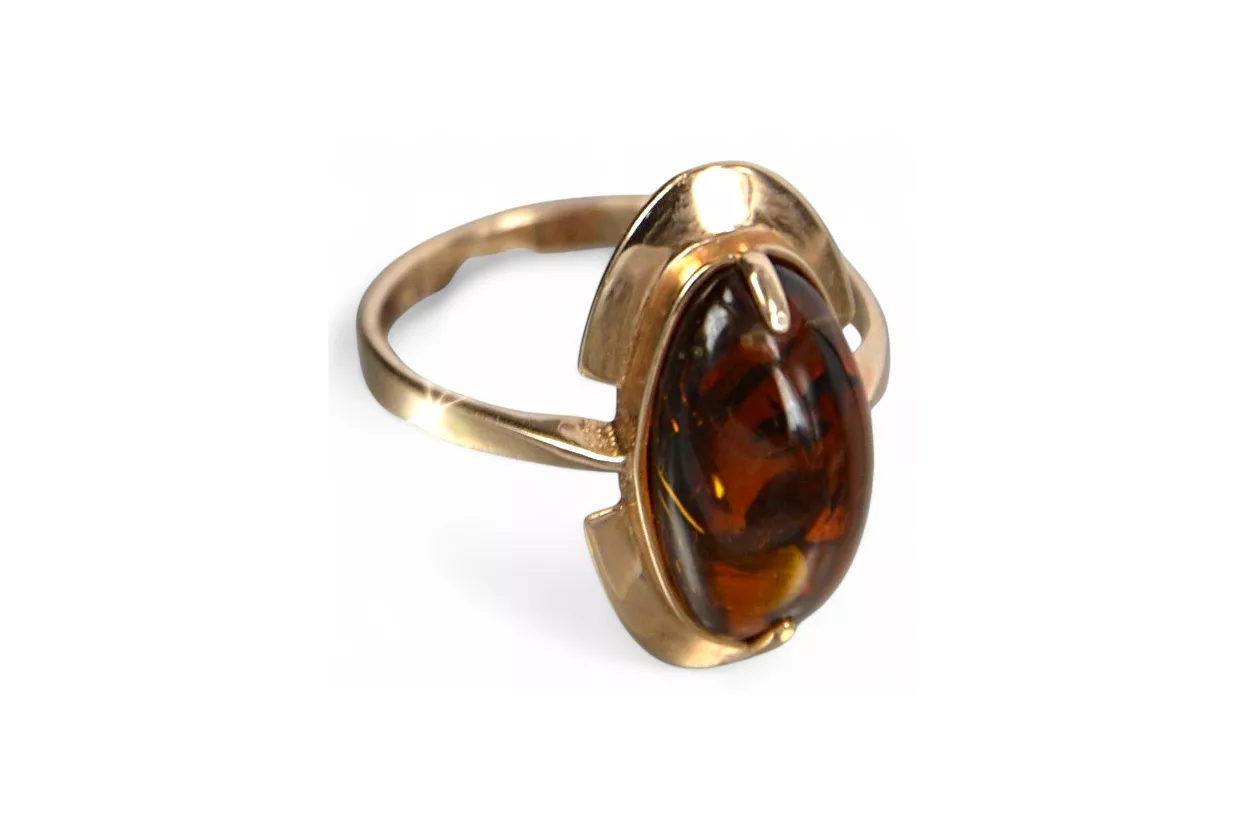 Rose russe rose soviétique URSS rouge 585 583 bague ambre or vrab055