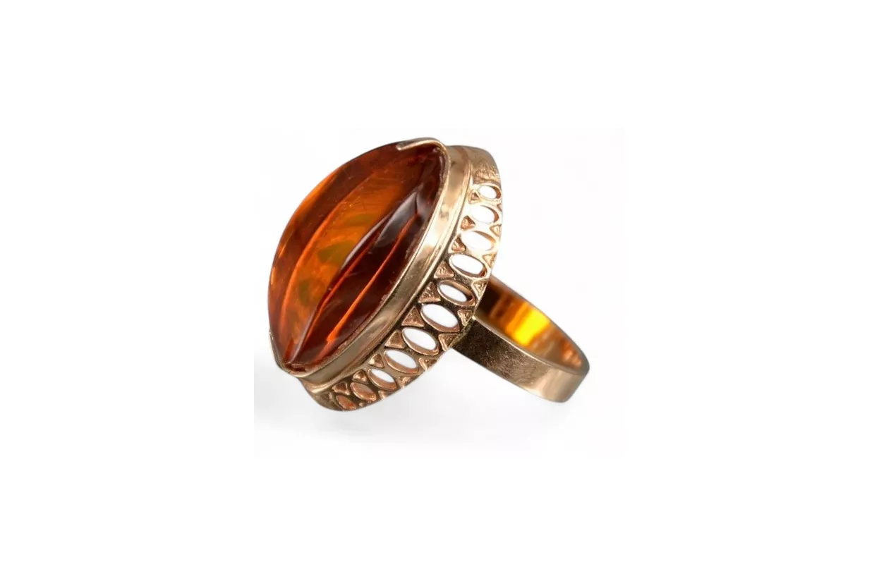 Russian rose Soviet pink USSR red 585 583 gold amber ring vrab050